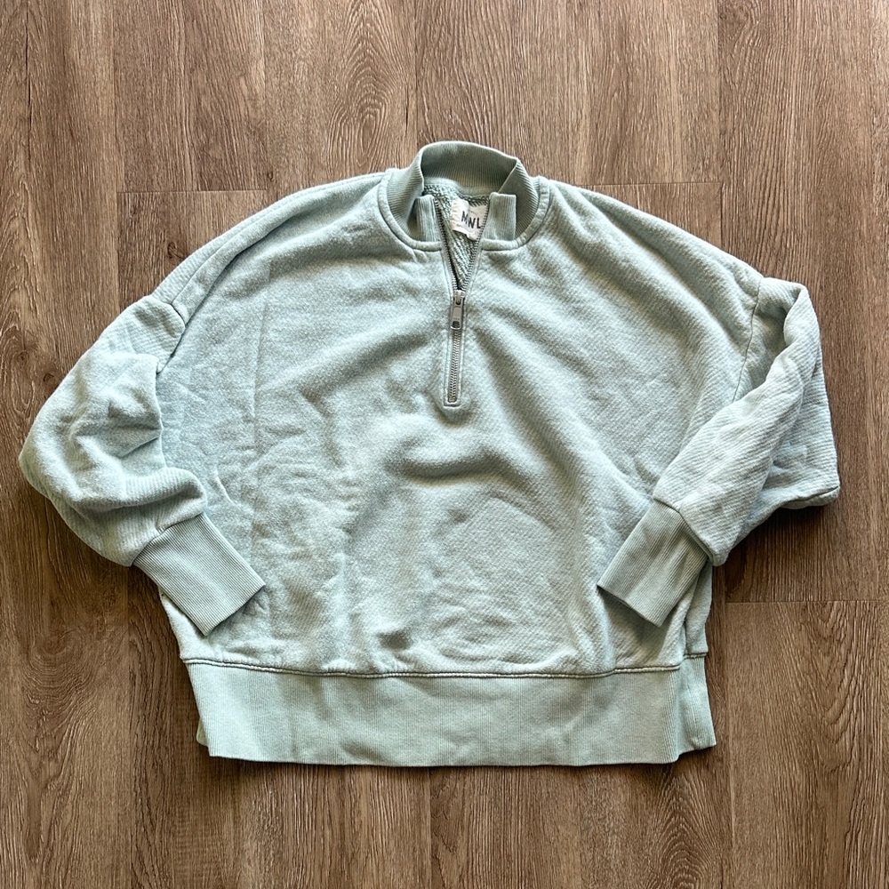 Madewell Airy Terry 1/2 Zip Tunic Sweatshirt Heather Sage Mint XS‎ Lounge Comfy